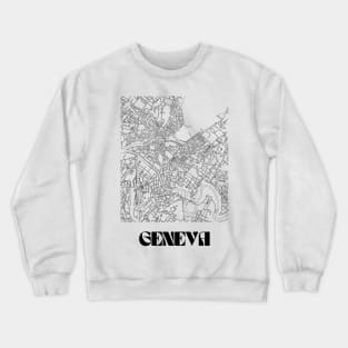 Retro Map of Geneva Switzerland Minimalist Line Drawing Crewneck Sweatshirt